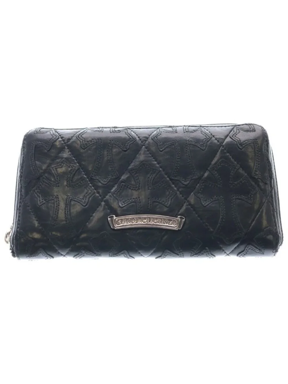 Chrome Hearts Rec Zip Quilted CH Crs Sml Cemetery Cross Leather Small CH Wallet